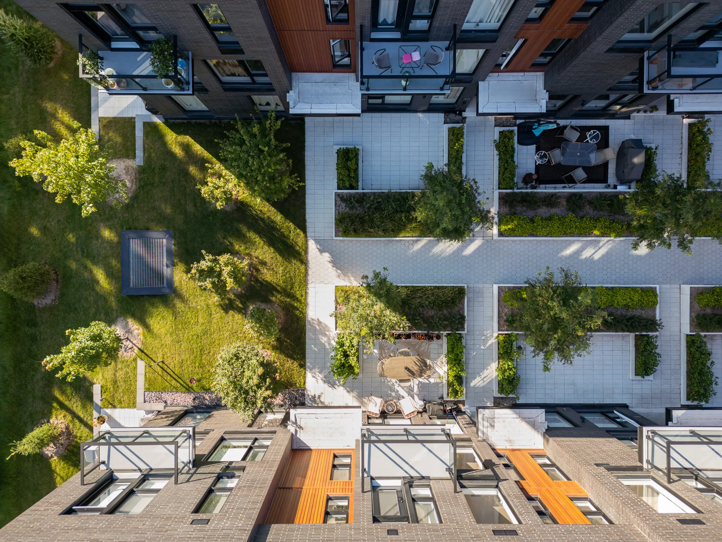 Vue aérienne des terrasses intimes