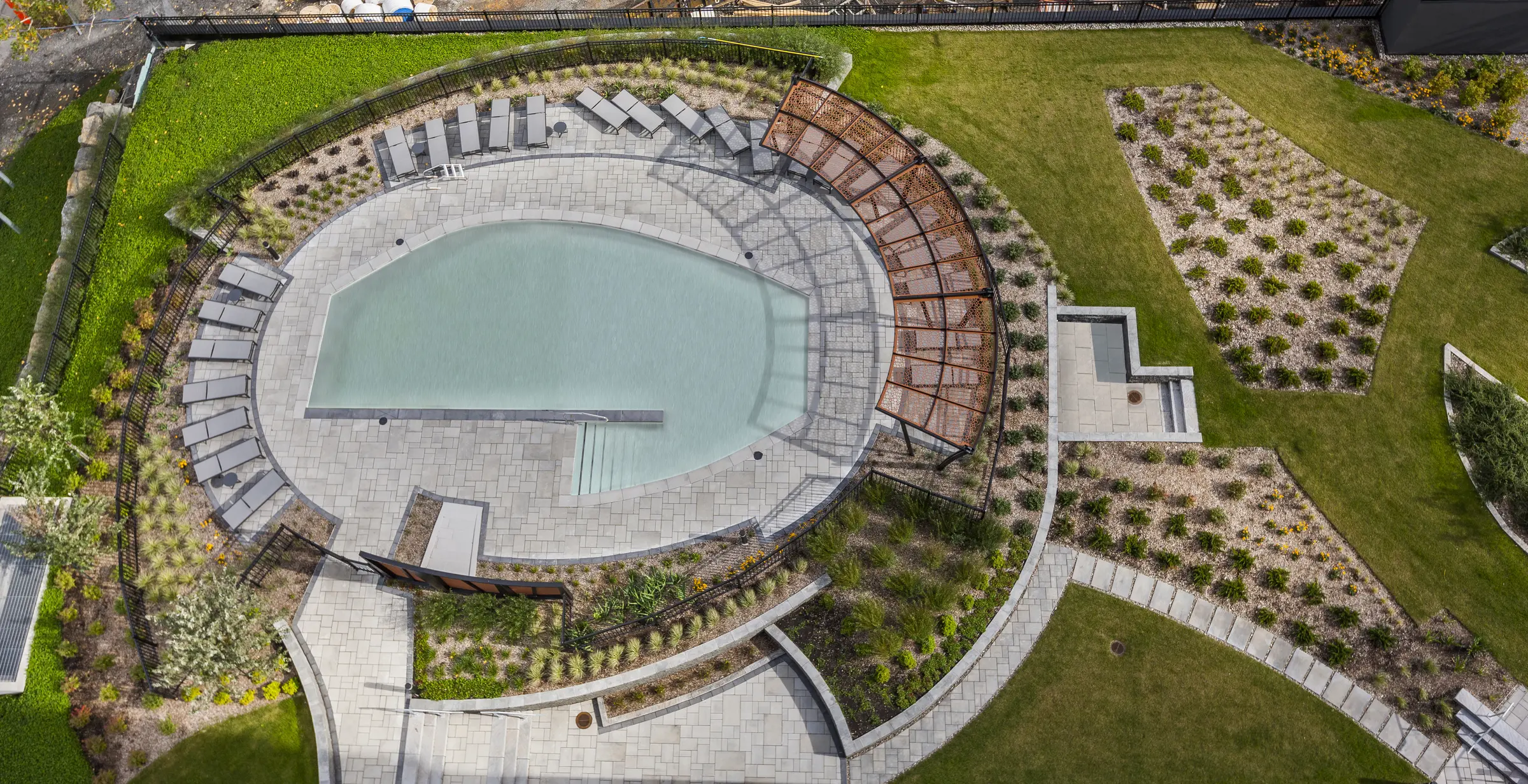 Aerial view of the pool at Evolo S