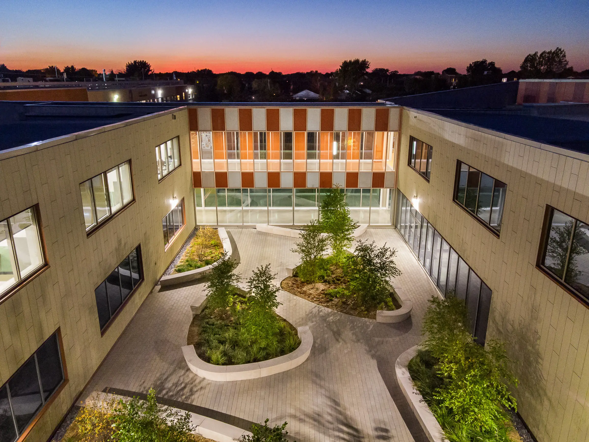 Aerial view of the forecourt plaza