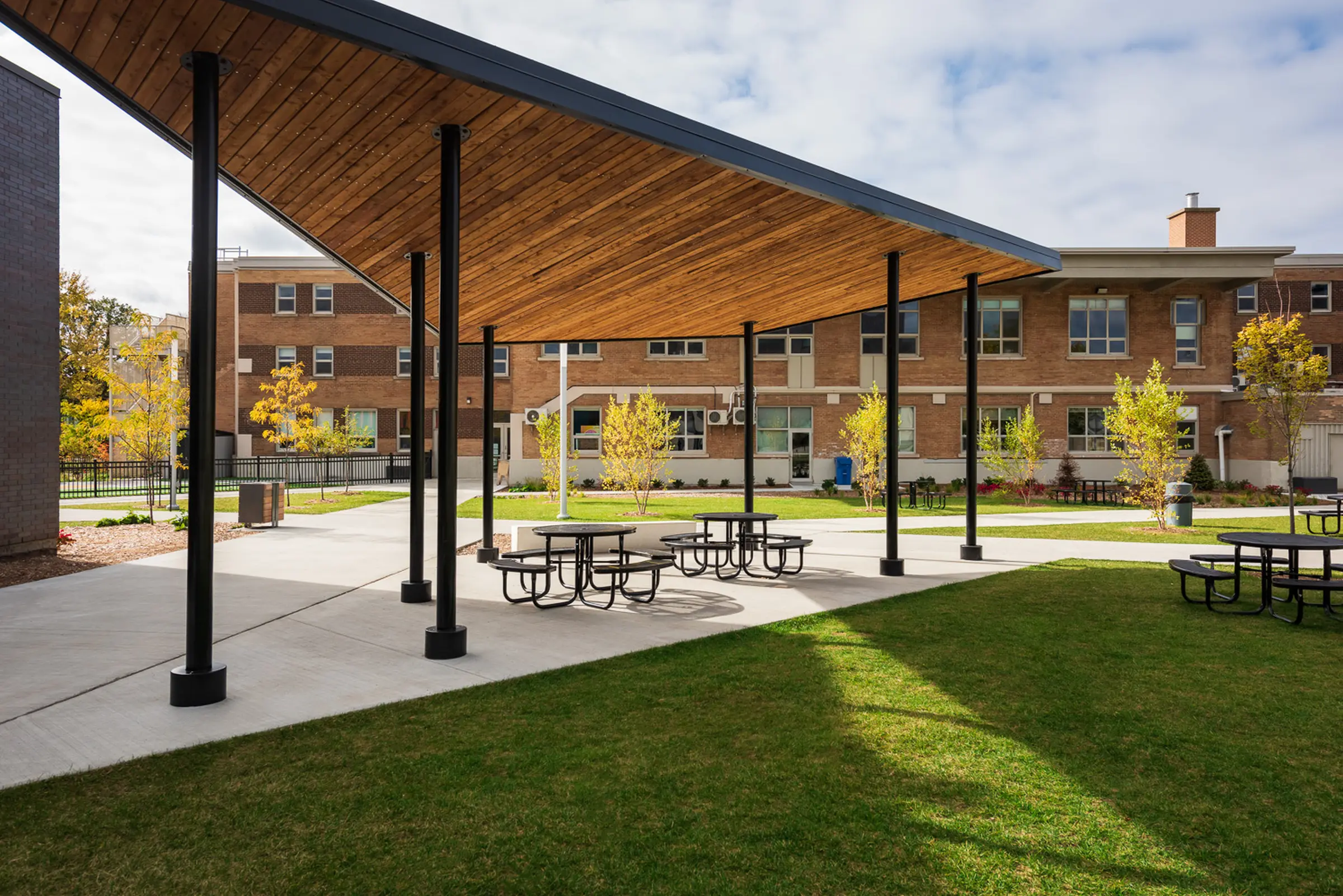 Covered rest area with picnic tables