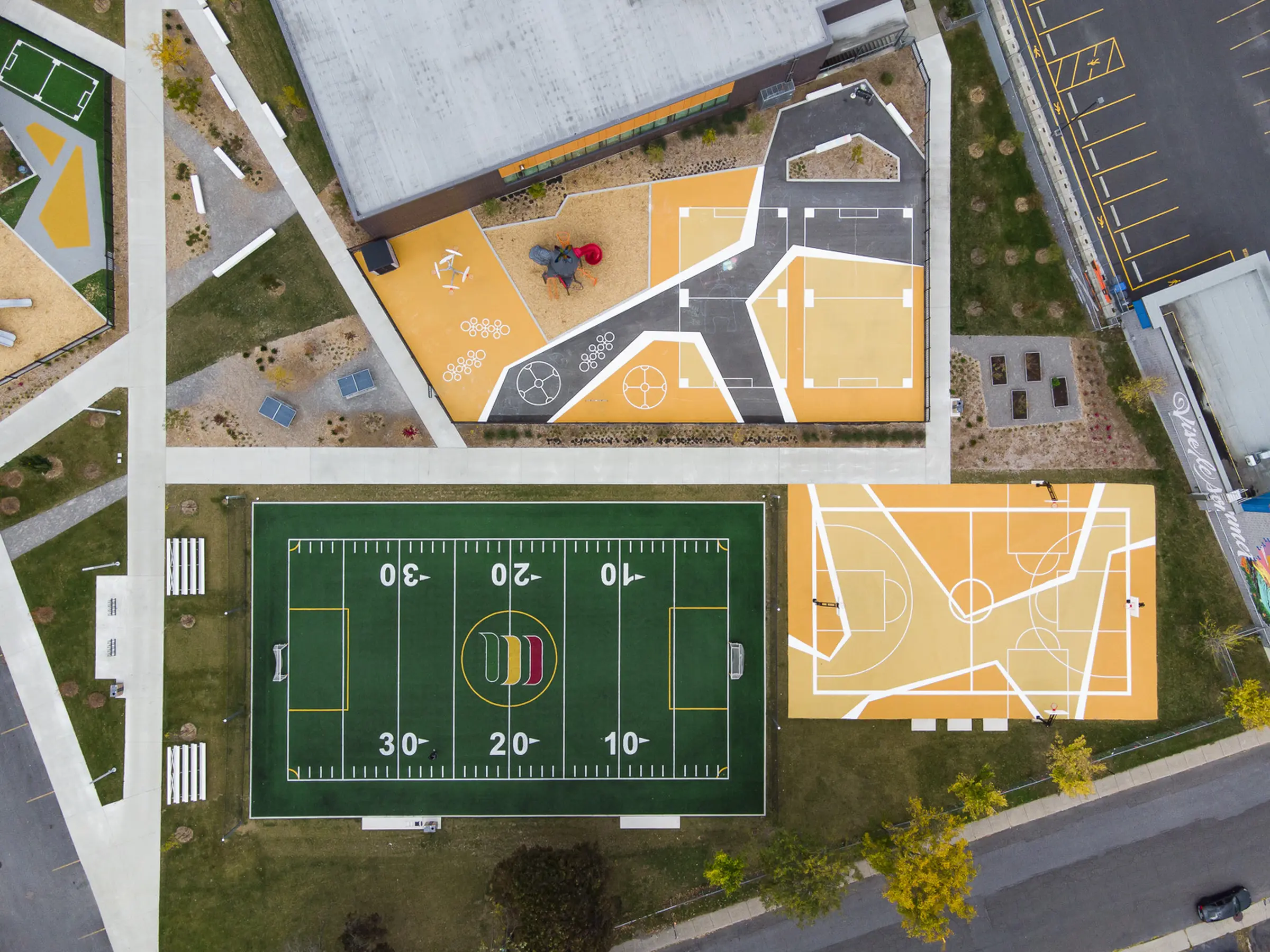 Aerial view of multifunctional sports fields
