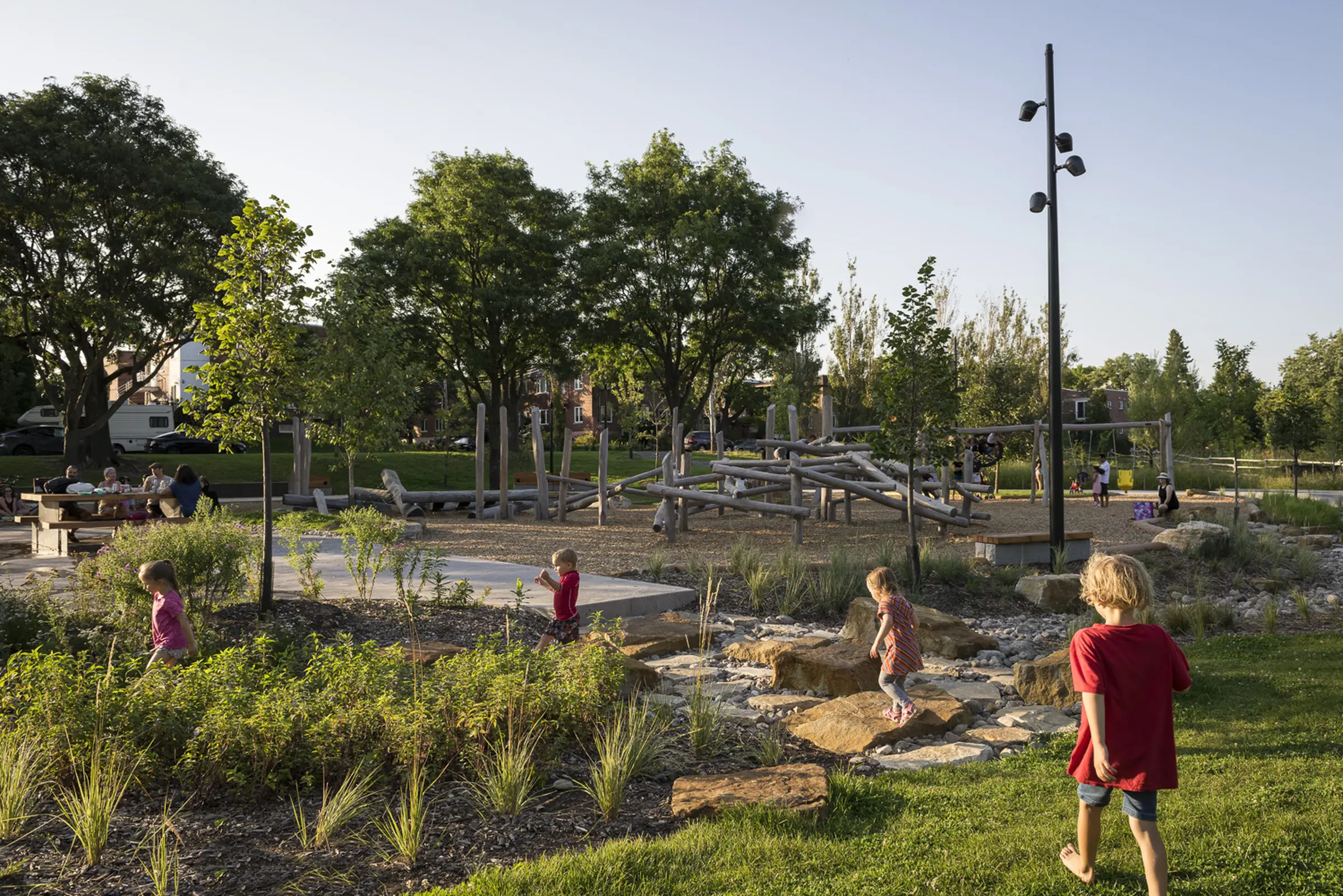 Children playing in the dry riverbed