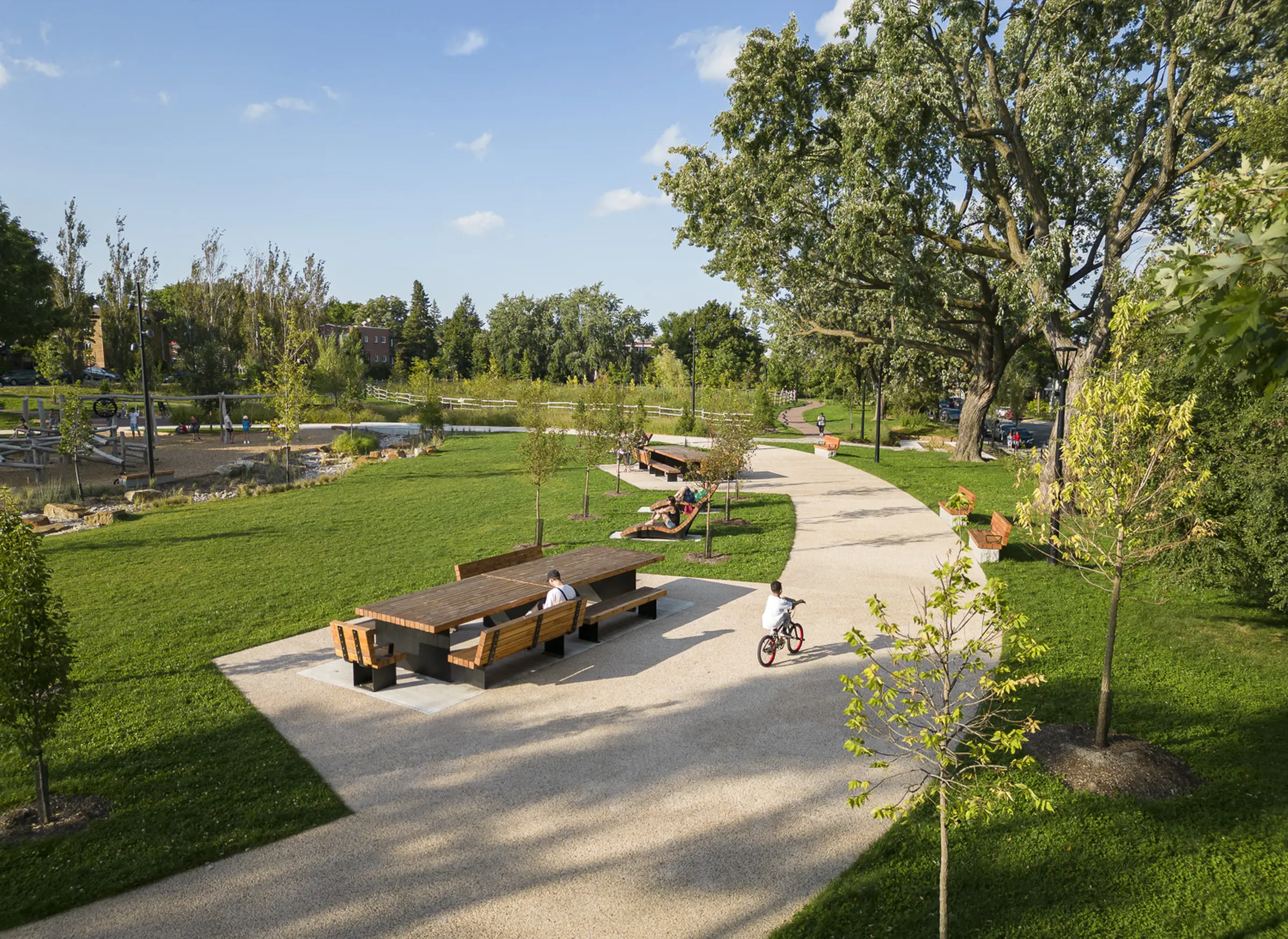Picnic tables around the park