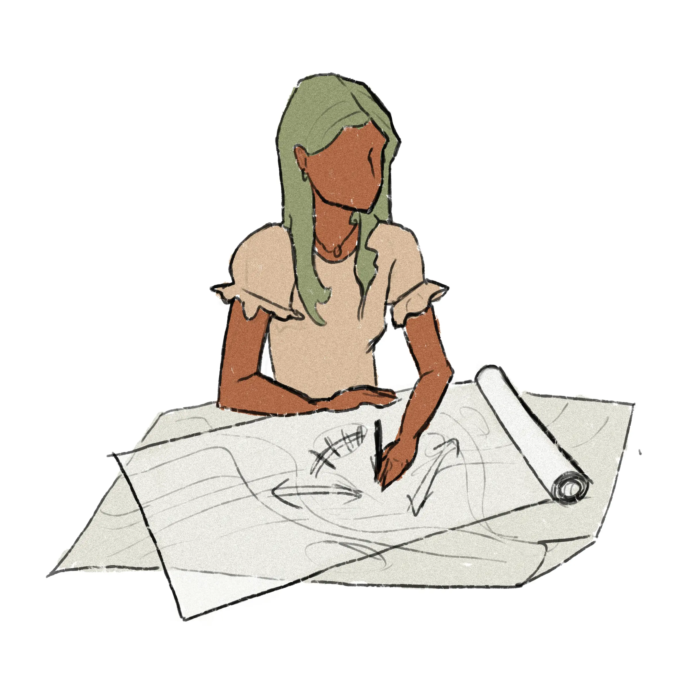 Illustration femme à la table à dessin