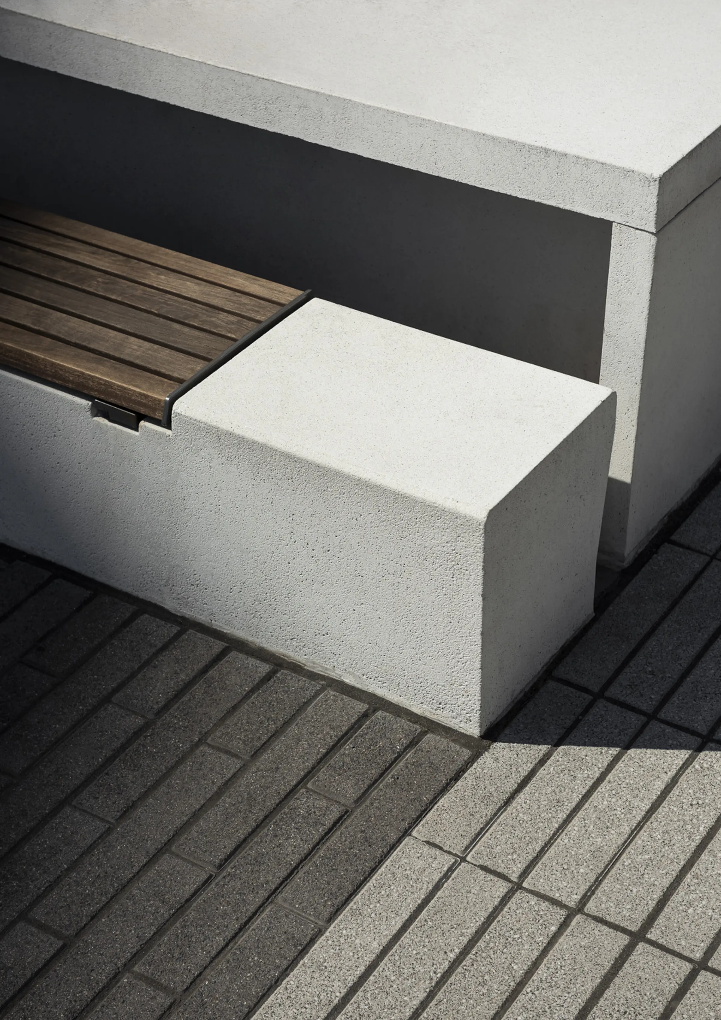 Concrete street furniture echoing the industrial architecture