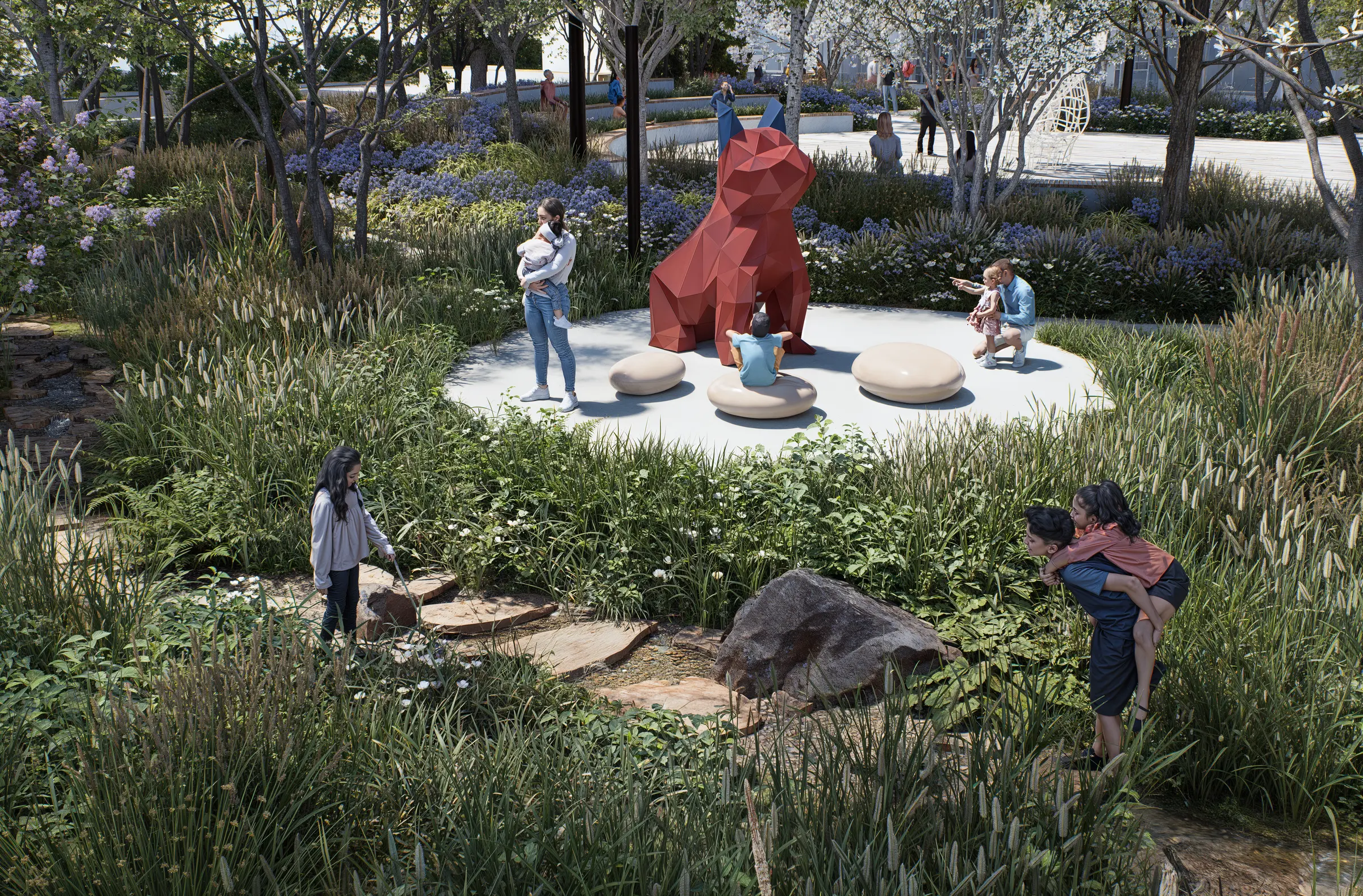 Plan 3D rivière sèche et jardin artistique