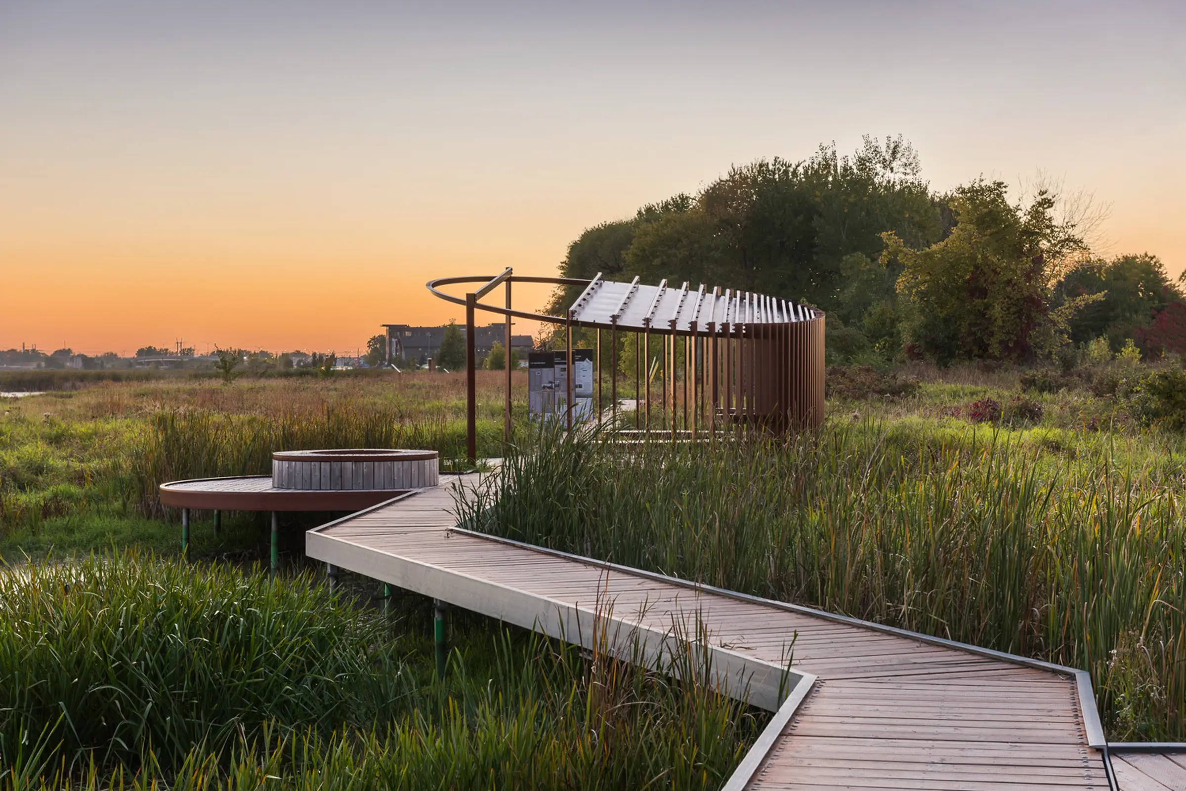 Stilted footbridge leading to a shelter